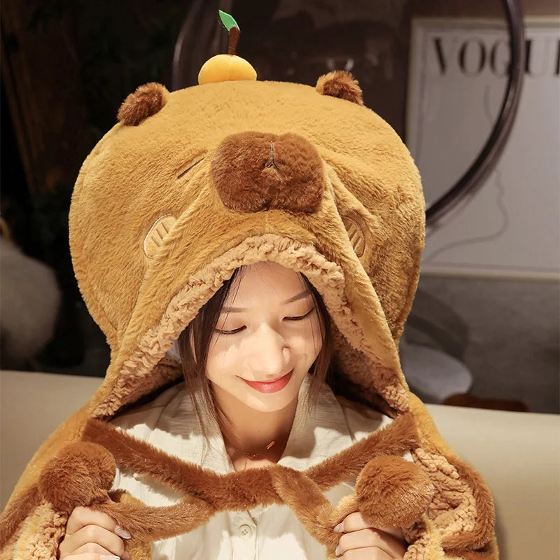 kawaiies-softtoys-plushies-kawaii-plush-Fluffy Capybara Cloak Hooded Blanket Cape Apparel 