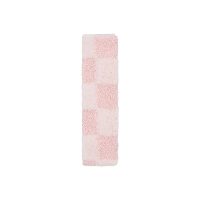 kawaiies-softtoys-plushies-kawaii-plush-Fluffy Checkered Plush Car Seat Belt Cover Shoulder Strap Accessory Car Pink 