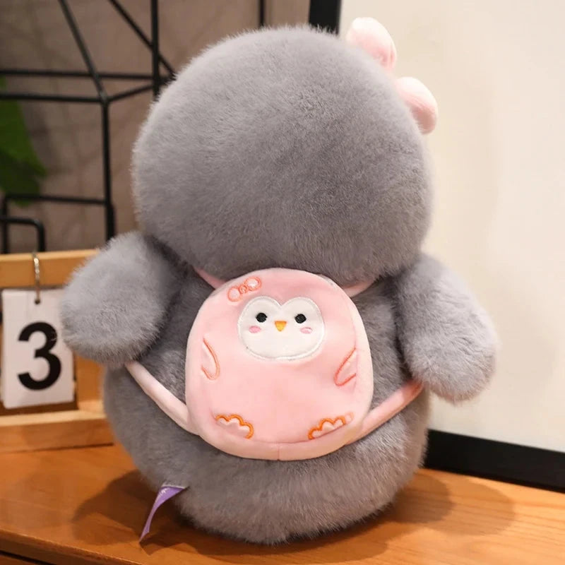 kawaiies-softtoys-plushies-kawaii-plush-Fluffy Gray Penguin Plushie with Turtle Backpack Soft toy 