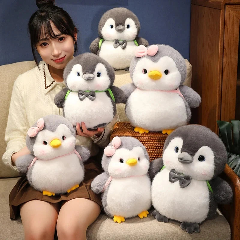 kawaiies-softtoys-plushies-kawaii-plush-Fluffy Gray Penguin Plushie with Turtle Backpack Soft toy 