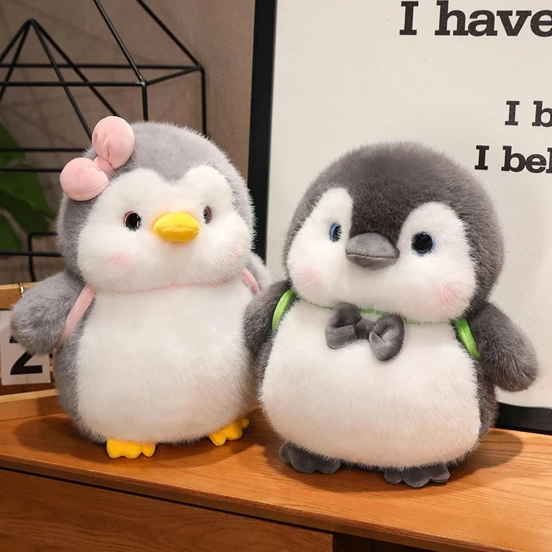 kawaiies-softtoys-plushies-kawaii-plush-Fluffy Gray Penguin Plushie with Turtle Backpack Soft toy Couple 10in / 25cm 