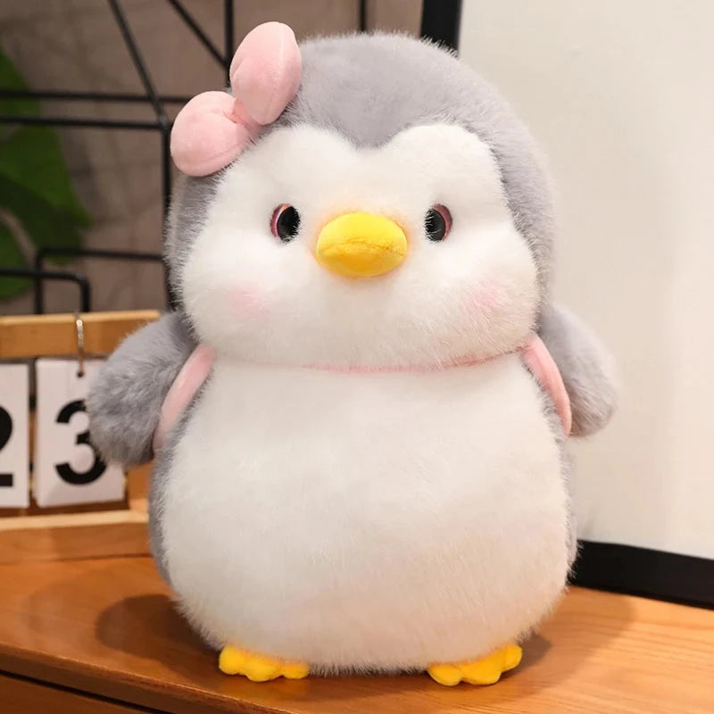 kawaiies-softtoys-plushies-kawaii-plush-Fluffy Gray Penguin Plushie with Turtle Backpack Soft toy Girl 10in / 25cm 