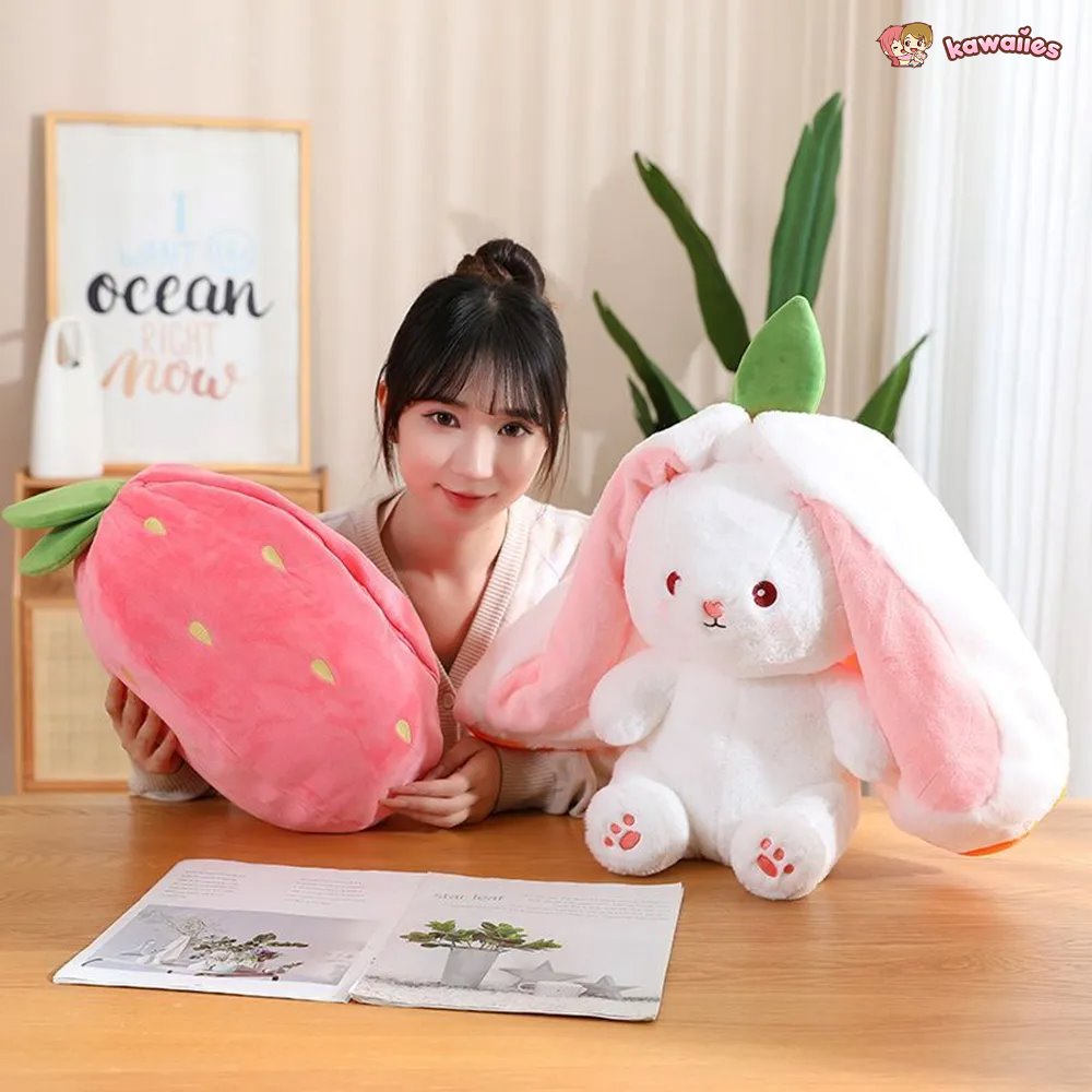 kawaiies-softtoys-plushies-kawaii-plush-Fluffy Strawberry Carrot Bunny Zip Up Plushie Soft toy 