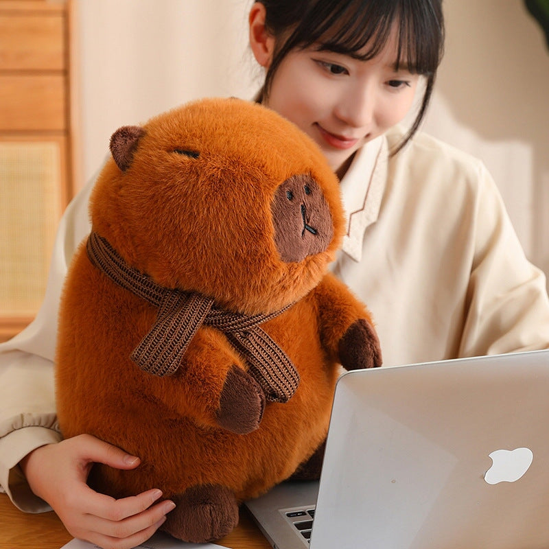 kawaiies-softtoys-plushies-kawaii-plush-Fluffy White Brown Capybara with Scarf Plushie Soft toy 