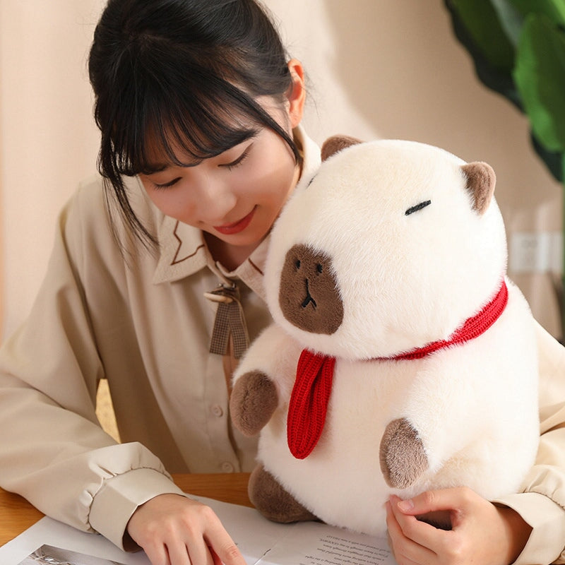 kawaiies-softtoys-plushies-kawaii-plush-Fluffy White Brown Capybara with Scarf Plushie Soft toy 