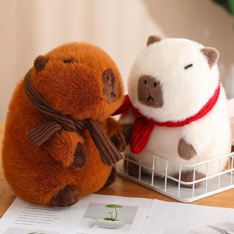 kawaiies-softtoys-plushies-kawaii-plush-Fluffy White Brown Capybara with Scarf Plushie Soft toy 