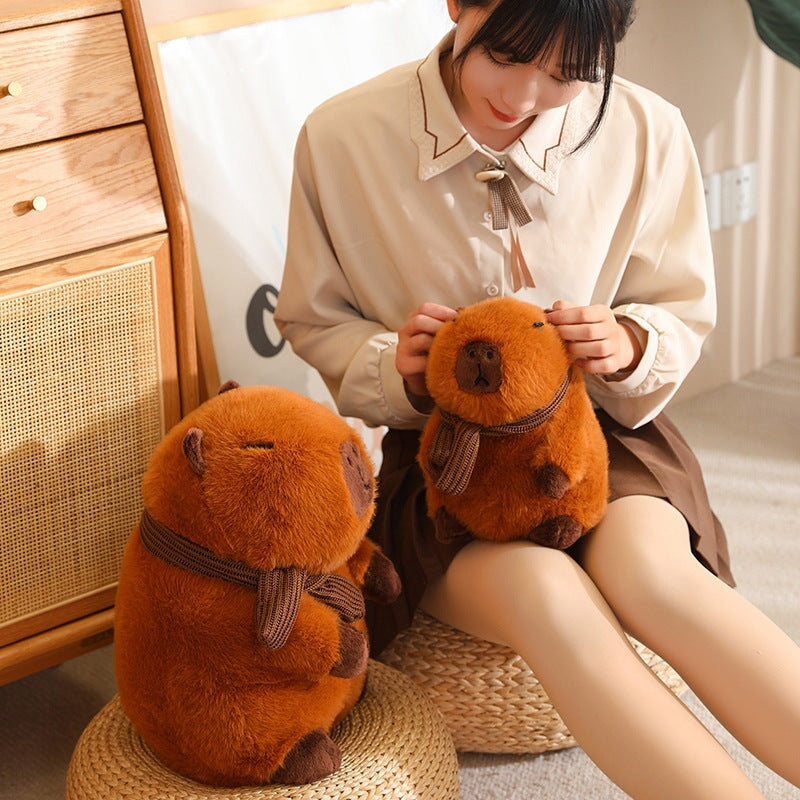 kawaiies-softtoys-plushies-kawaii-plush-Fluffy White Brown Capybara with Scarf Plushie Soft toy 