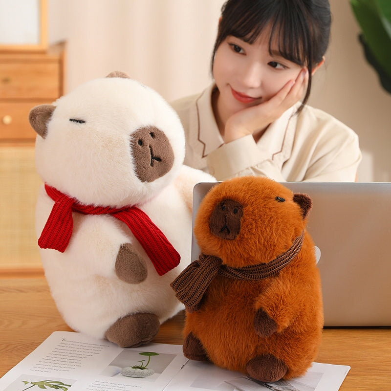 kawaiies-softtoys-plushies-kawaii-plush-Fluffy White Brown Capybara with Scarf Plushie Soft toy 