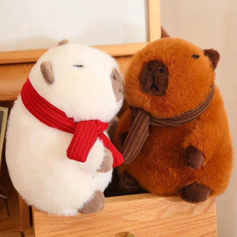 kawaiies-softtoys-plushies-kawaii-plush-Fluffy White Brown Capybara with Scarf Plushie Soft toy 