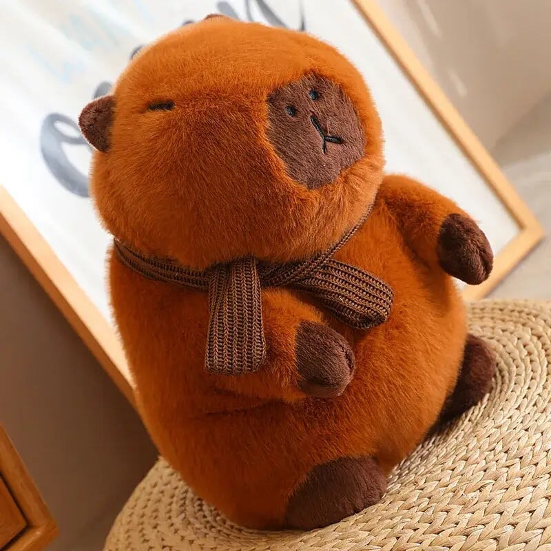 kawaiies-softtoys-plushies-kawaii-plush-Fluffy White Brown Capybara with Scarf Plushie Soft toy 