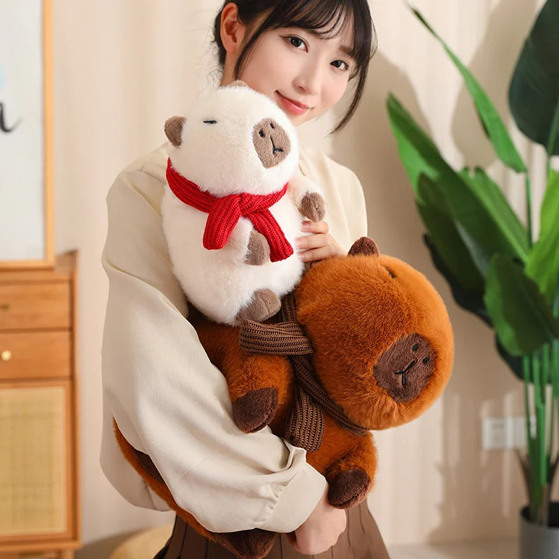 kawaiies-softtoys-plushies-kawaii-plush-Fluffy White Brown Capybara with Scarf Plushie Soft toy 