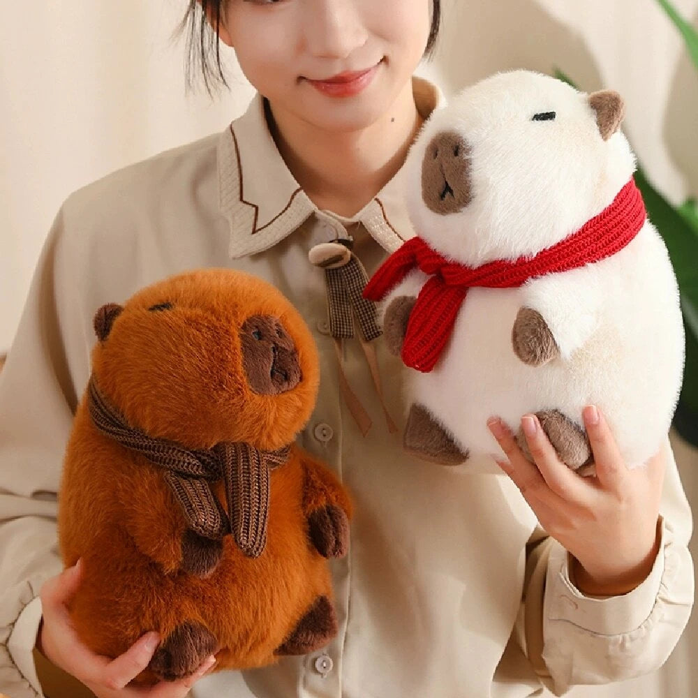 kawaiies-softtoys-plushies-kawaii-plush-Fluffy White Brown Capybara with Scarf Plushie Soft toy 