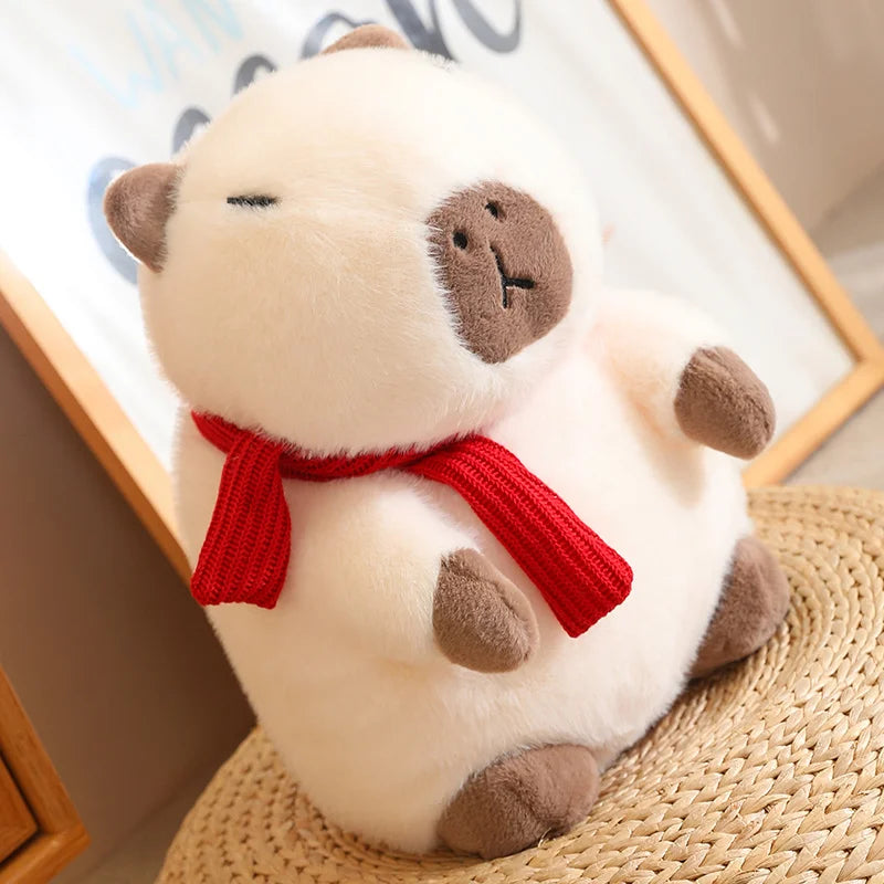 kawaiies-softtoys-plushies-kawaii-plush-Fluffy White Brown Capybara with Scarf Plushie Soft toy White 25cm 