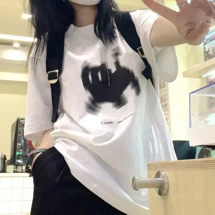 kawaiies-softtoys-plushies-kawaii-plush-Fuzzy Black Cat White Women's Tee Apparel 