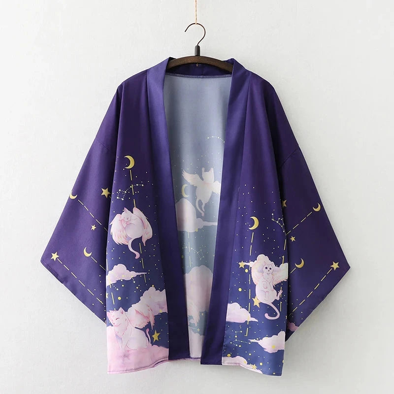 kawaiies-softtoys-plushies-kawaii-plush-Galaxy Purple Blue Pink Clouds Women's Kimono Kimono 