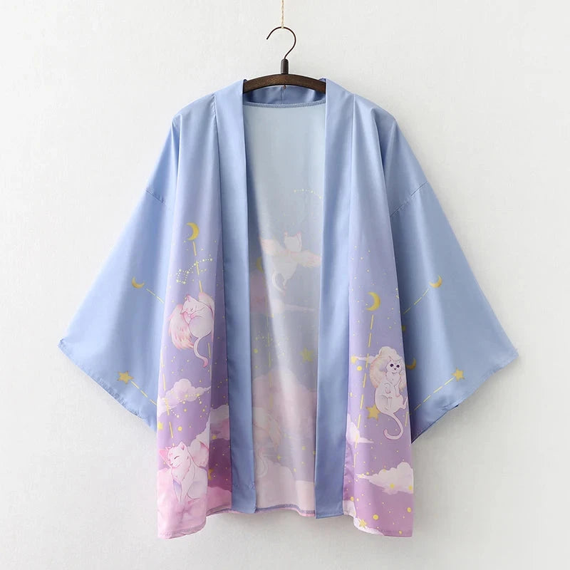 kawaiies-softtoys-plushies-kawaii-plush-Galaxy Purple Blue Pink Clouds Women's Kimono Kimono 