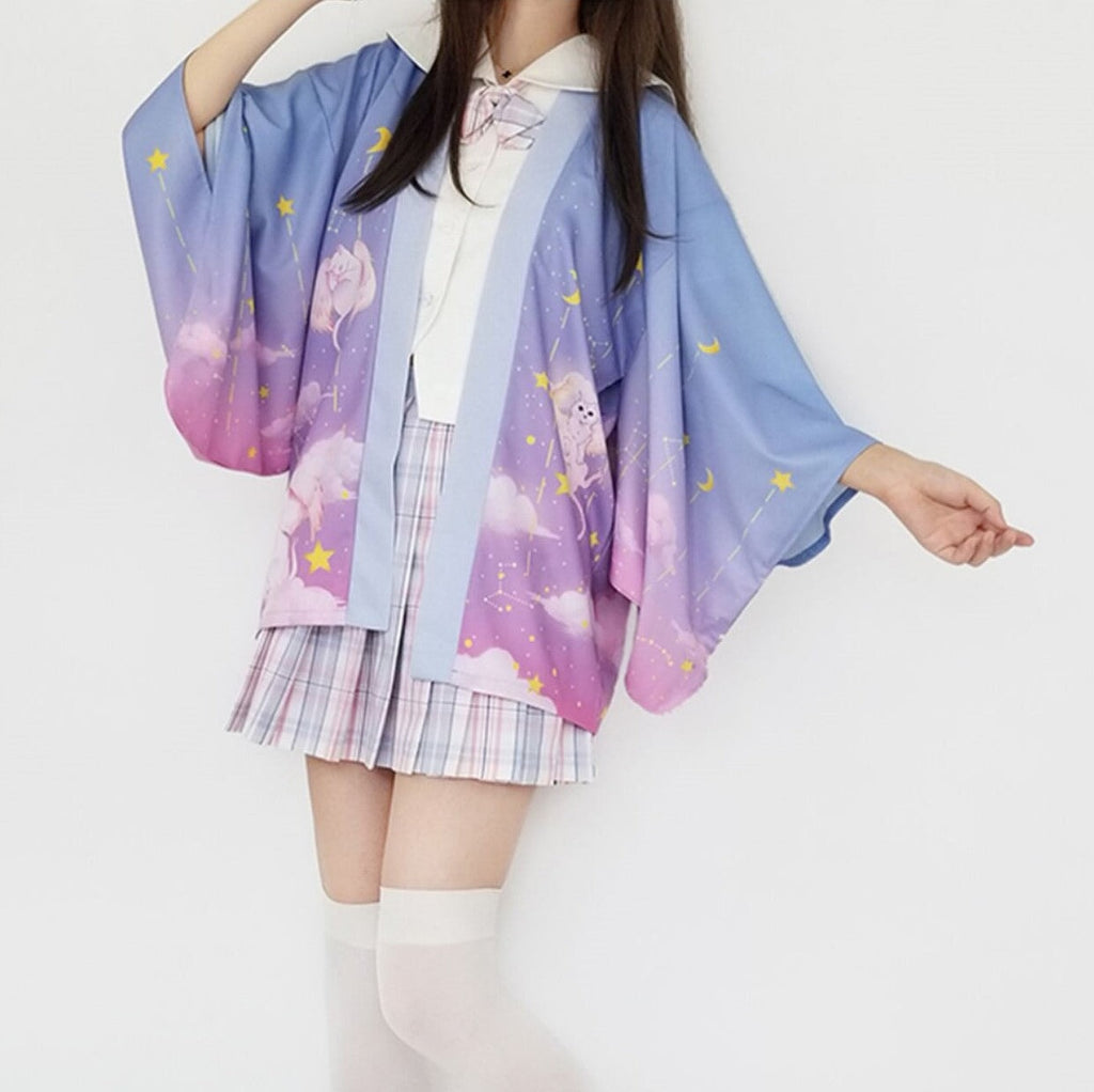 kawaiies-softtoys-plushies-kawaii-plush-Galaxy Purple Blue Pink Clouds Women's Kimono Kimono 