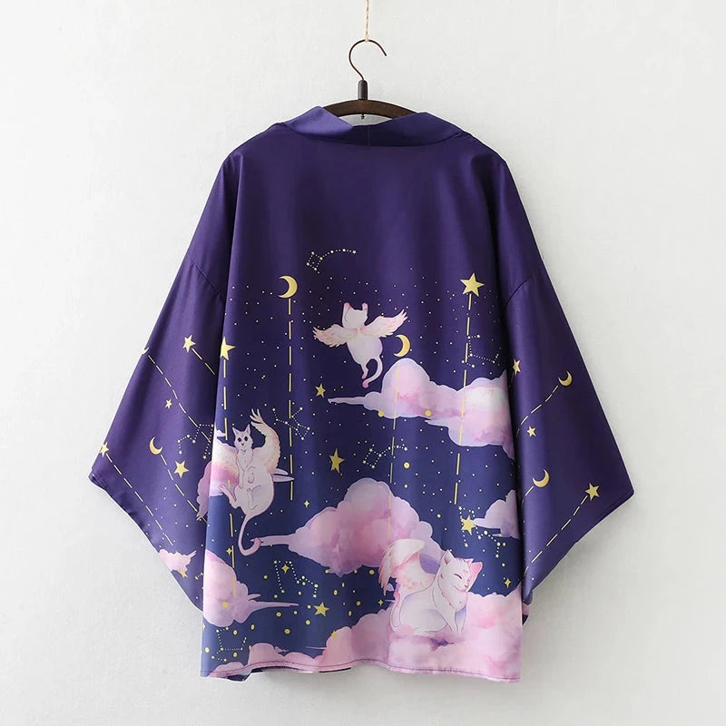 kawaiies-softtoys-plushies-kawaii-plush-Galaxy Purple Blue Pink Clouds Women's Kimono Kimono Purple 