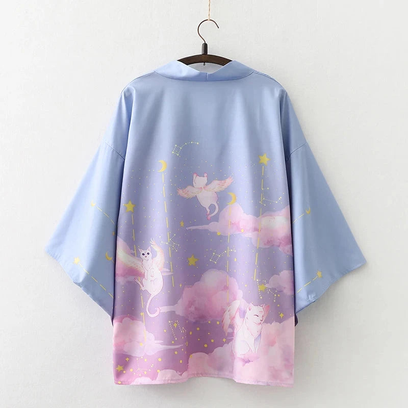 kawaiies-softtoys-plushies-kawaii-plush-Galaxy Purple Blue Pink Clouds Women's Kimono Kimono Sky Blue 