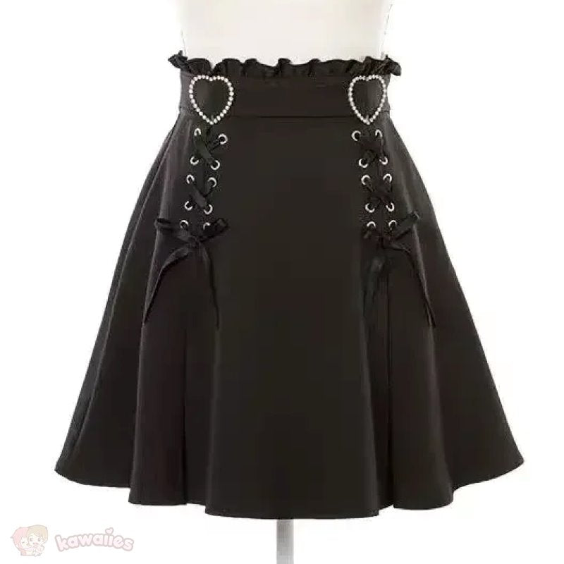 kawaiies-softtoys-plushies-kawaii-plush-Gothic Black Heart Bow High Waist Mini Skirt Apparel 