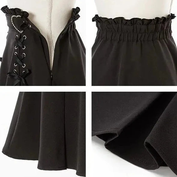 kawaiies-softtoys-plushies-kawaii-plush-Gothic Black Heart Bow High Waist Mini Skirt Apparel 