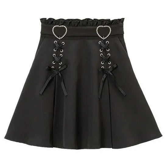 kawaiies-softtoys-plushies-kawaii-plush-Gothic Black Heart Bow High Waist Mini Skirt Apparel 