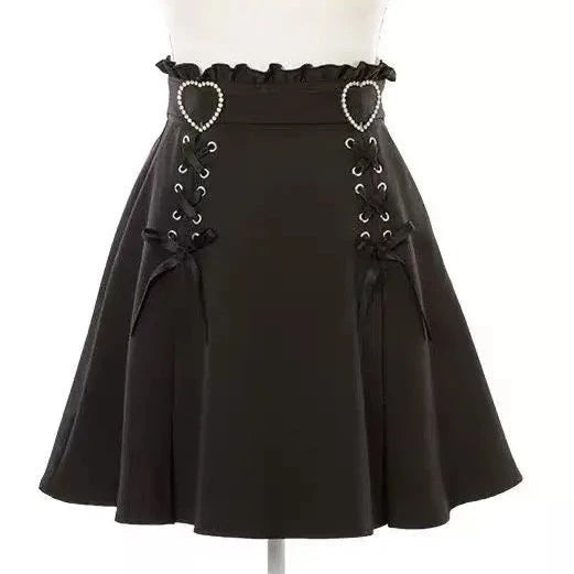 kawaiies-softtoys-plushies-kawaii-plush-Gothic Black Heart Bow High Waist Mini Skirt Apparel 