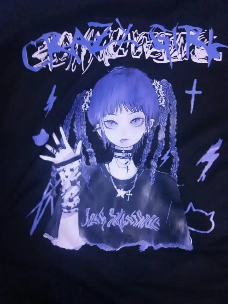 kawaiies-softtoys-plushies-kawaii-plush-Gothic Blue Hair Emo Anime Girl Women's Tee Apparel 