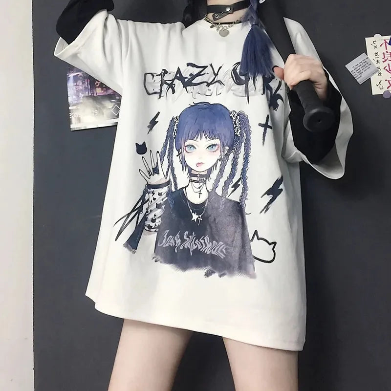 kawaiies-softtoys-plushies-kawaii-plush-Gothic Blue Hair Emo Anime Girl Women's Tee Apparel 