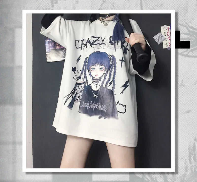 kawaiies-softtoys-plushies-kawaii-plush-Gothic Blue Hair Emo Anime Girl Women's Tee Apparel 