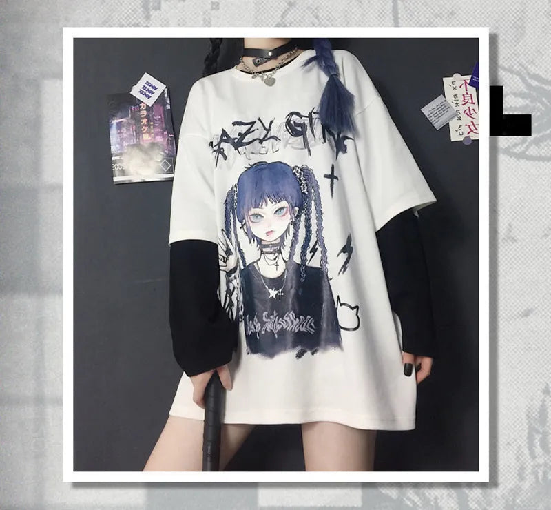 kawaiies-softtoys-plushies-kawaii-plush-Gothic Blue Hair Emo Anime Girl Women's Tee Apparel 