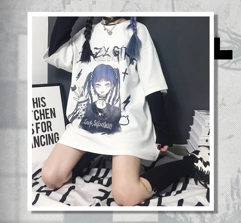 kawaiies-softtoys-plushies-kawaii-plush-Gothic Blue Hair Emo Anime Girl Women's Tee Apparel 