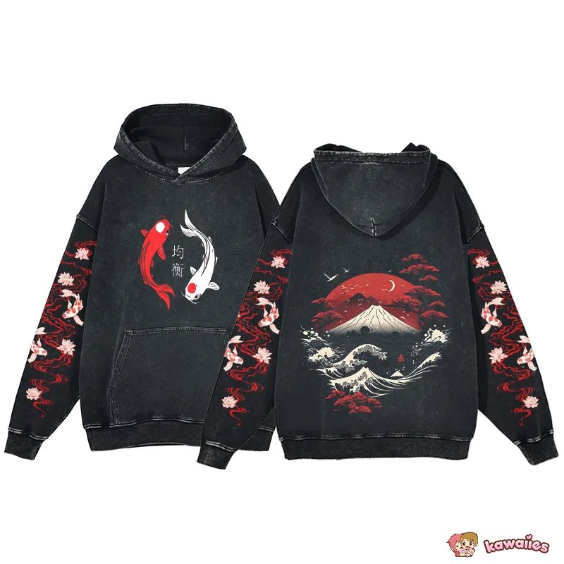 kawaiies-softtoys-plushies-kawaii-plush-Great Wave off Kanagawa Fish Godzilla Vintage Style Unisex Hoodie Apparel 