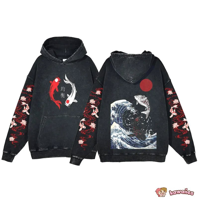 kawaiies-softtoys-plushies-kawaii-plush-Great Wave off Kanagawa Fish Godzilla Vintage Style Unisex Hoodie Apparel 