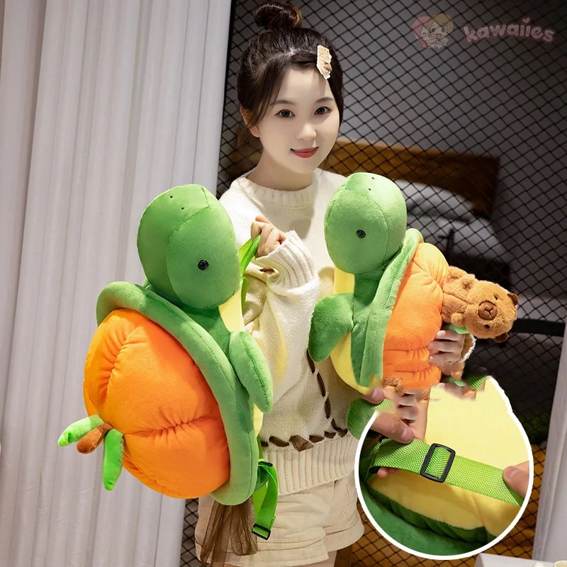 kawaiies-softtoys-plushies-kawaii-plush-Green Orange Turtle Plush Backpack Soft toy 