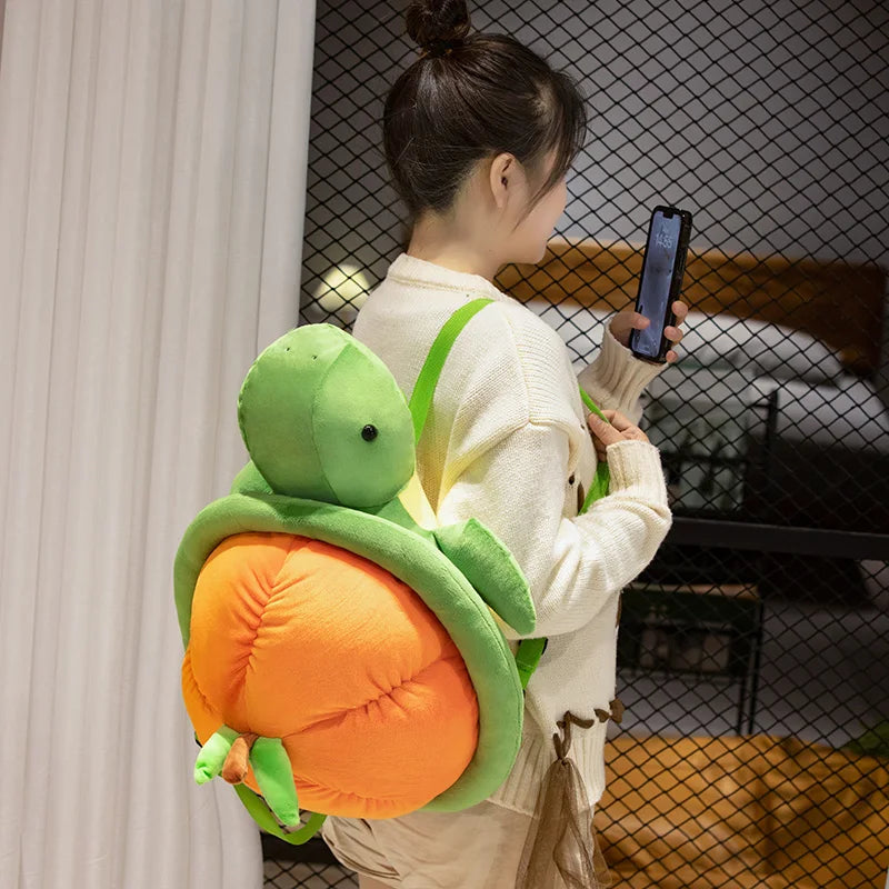 kawaiies-softtoys-plushies-kawaii-plush-Green Orange Turtle Plush Backpack Soft toy Turtle Bag 35cm 