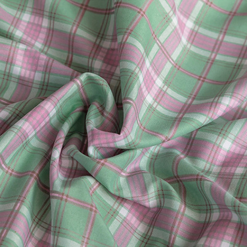 kawaiies-softtoys-plushies-kawaii-plush-Green Two-Tone Checked Plaid Bedding Set Bedding Sets 