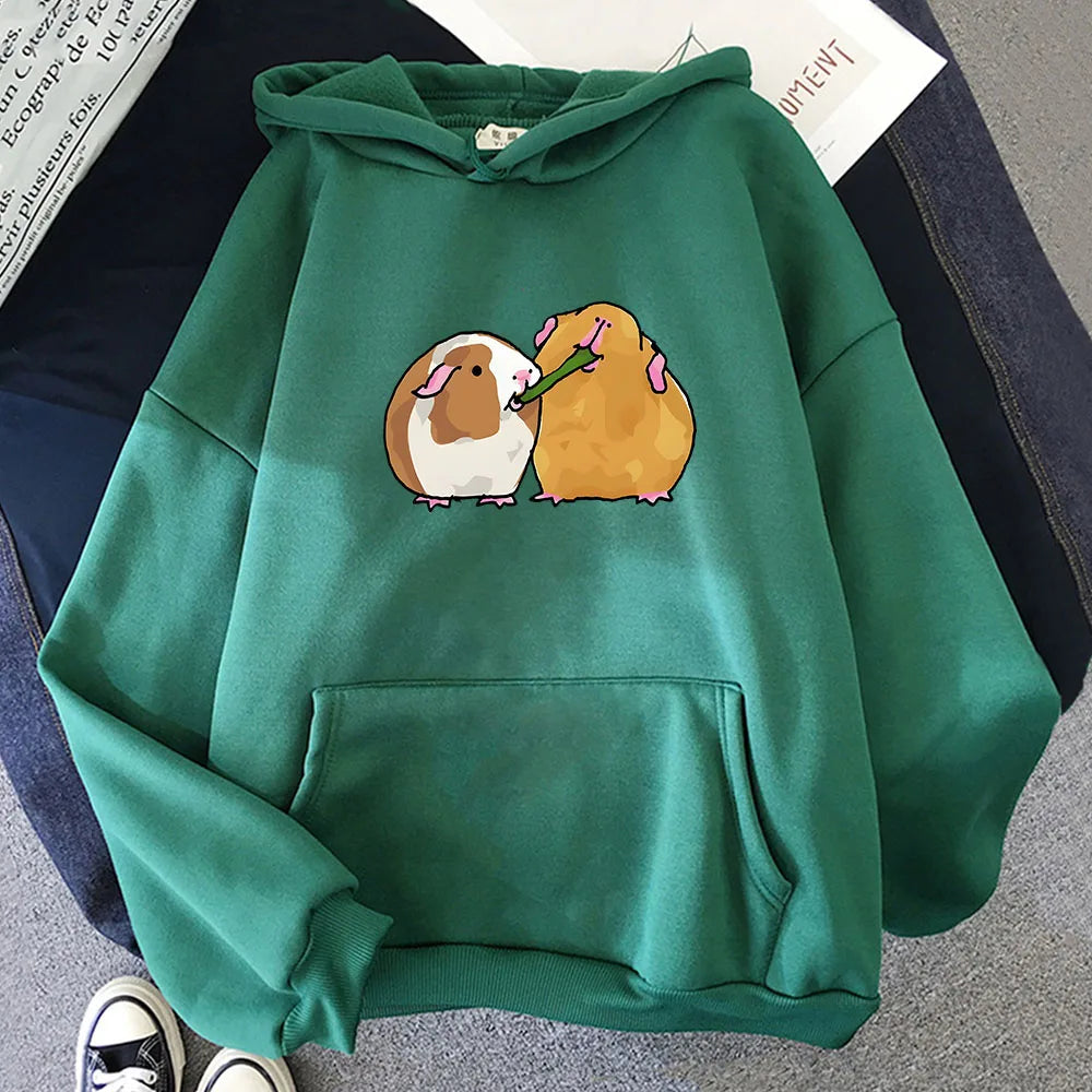 kawaiies-softtoys-plushies-kawaii-plush-Guinea Pig Sharing is Caring Unisex Hoodie Apparel Dark Green XS 