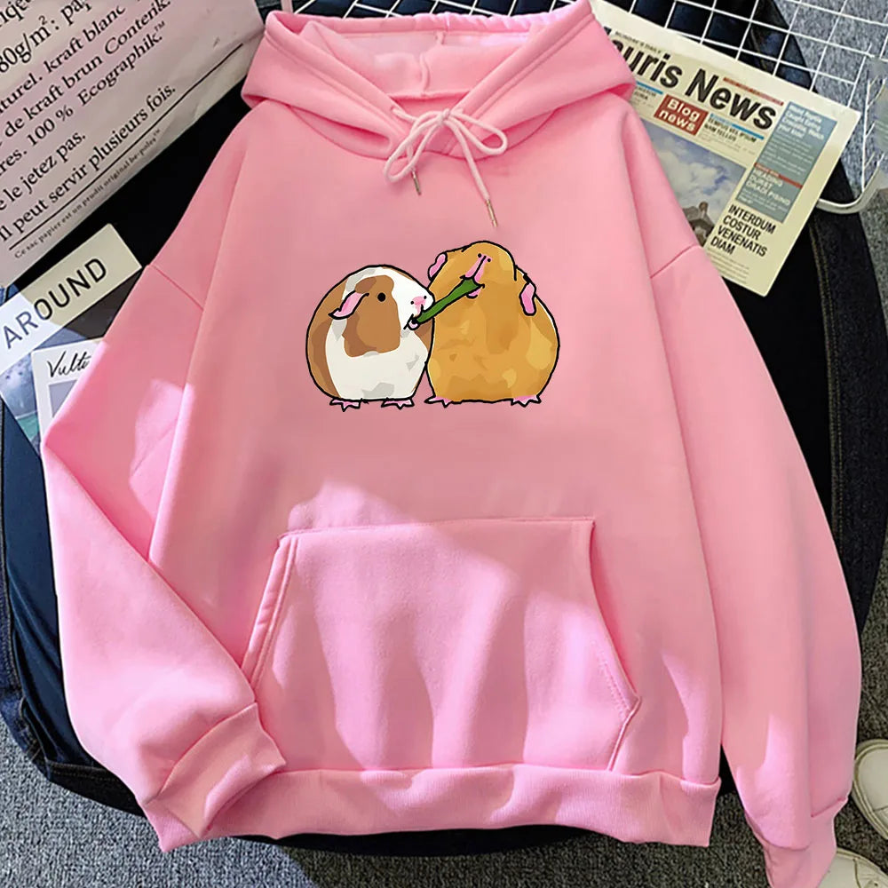 kawaiies-softtoys-plushies-kawaii-plush-Guinea Pig Sharing is Caring Unisex Hoodie Apparel Pink S 