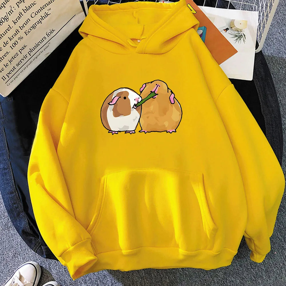 kawaiies-softtoys-plushies-kawaii-plush-Guinea Pig Sharing is Caring Unisex Hoodie Apparel Yellow M 