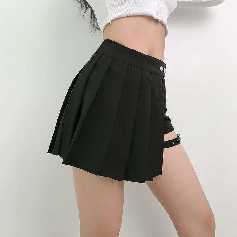 kawaiies-softtoys-plushies-kawaii-plush-Half-Cut High Waist Black Checked Mini Skirts Apparel 