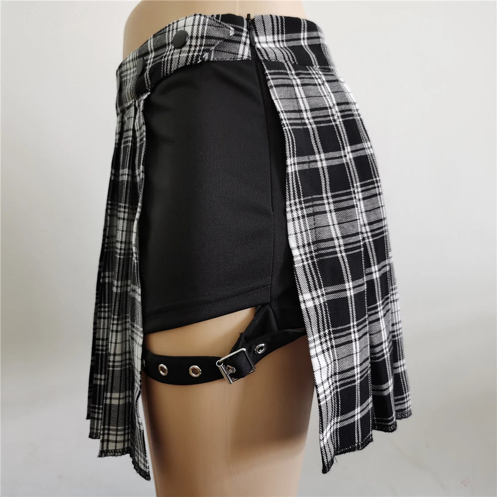 kawaiies-softtoys-plushies-kawaii-plush-Half-Cut High Waist Black Checked Mini Skirts Apparel 