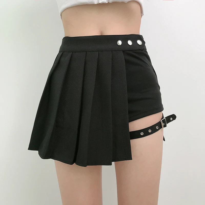 kawaiies-softtoys-plushies-kawaii-plush-Half-Cut High Waist Black Checked Mini Skirts Apparel 