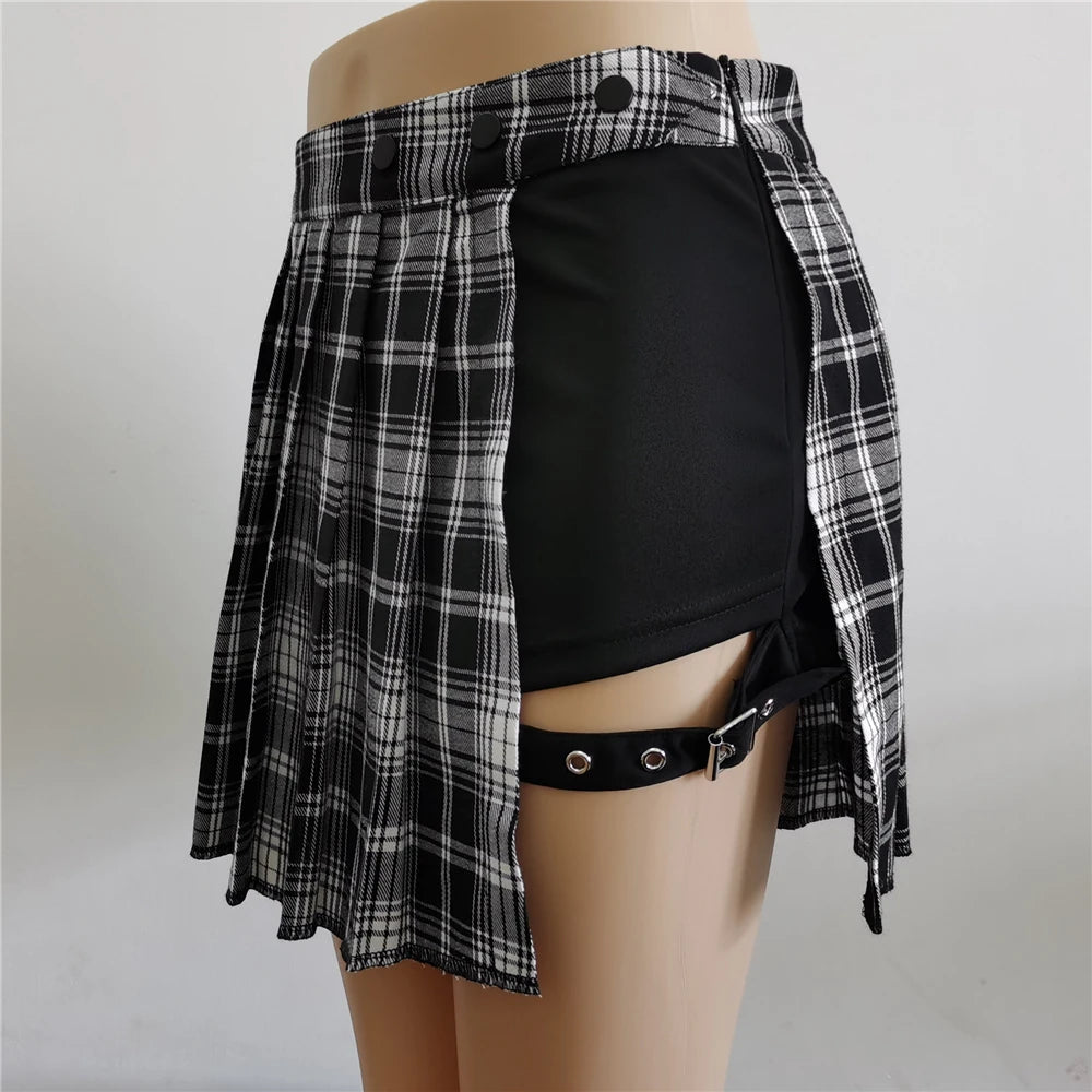 kawaiies-softtoys-plushies-kawaii-plush-Half-Cut High Waist Black Checked Mini Skirts Apparel 