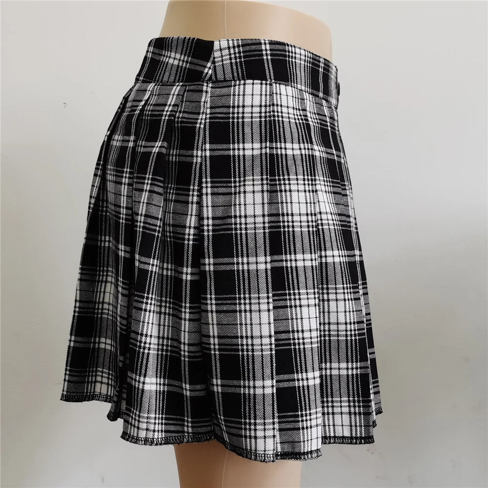 kawaiies-softtoys-plushies-kawaii-plush-Half-Cut High Waist Black Checked Mini Skirts Apparel 