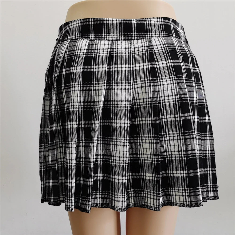 kawaiies-softtoys-plushies-kawaii-plush-Half-Cut High Waist Black Checked Mini Skirts Apparel 