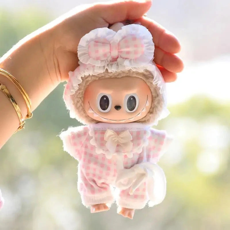 kawaiies-softtoys-plushies-kawaii-plush-Handmade Labubu Plaid Floral Pajamas Outfit with Accessories Accessories 