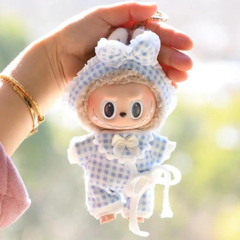 kawaiies-softtoys-plushies-kawaii-plush-Handmade Labubu Plaid Floral Pajamas Outfit with Accessories Accessories 