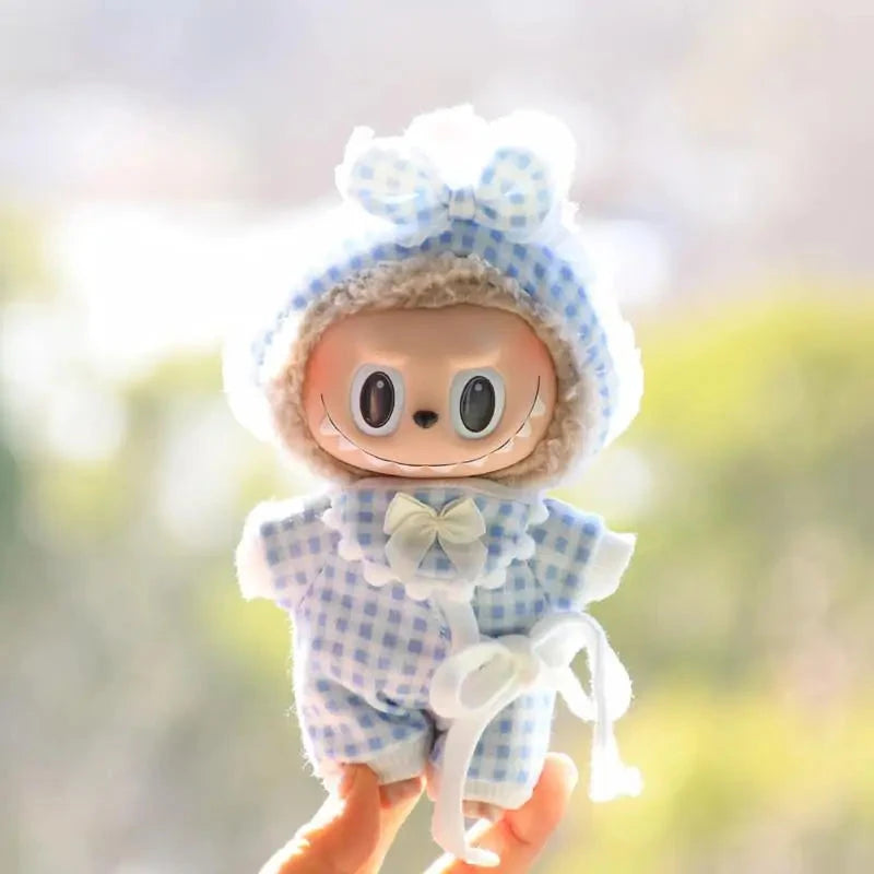 kawaiies-softtoys-plushies-kawaii-plush-Handmade Labubu Plaid Floral Pajamas Outfit with Accessories Accessories Blue 