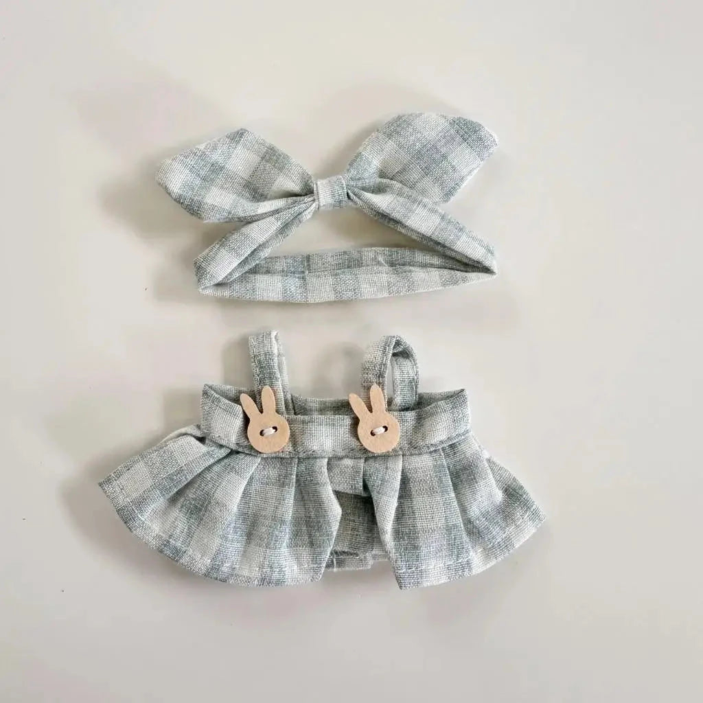 kawaiies-softtoys-plushies-kawaii-plush-Handmade Labubu Plaid Pink Green Dress Outfit with Accessories Accessories 